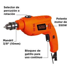 TALADRO BLACK+DECKER PERCUTOR 10 MM (3/8") 550W