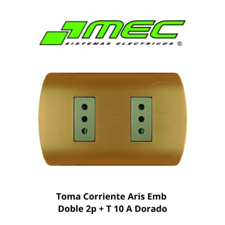 TOMA CORRIENTE ARIS EMB DOBLE 2P + T 10 A DORADO