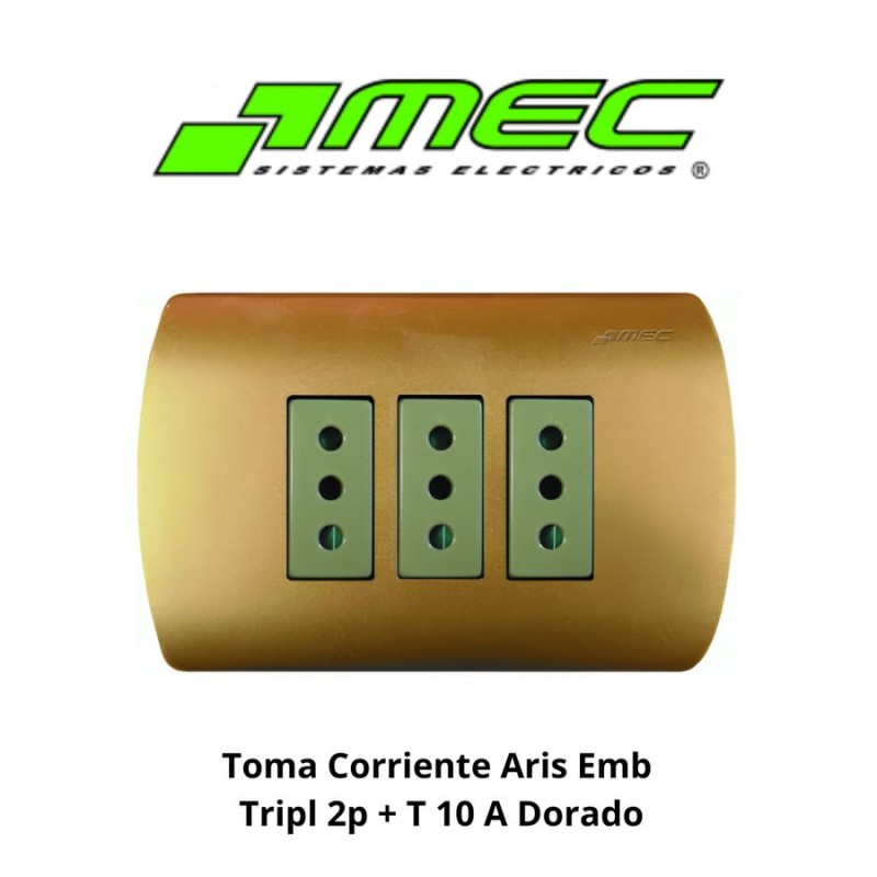 TOMA CORRIENTE ARIS EMB TRIPL 2P + T 10 A DORADO