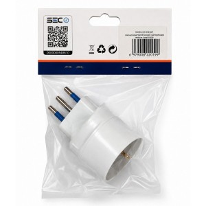 ENCHUFE MACHO ADAPTADOR SCHUKO 2P+T 10 AMP BLANCO