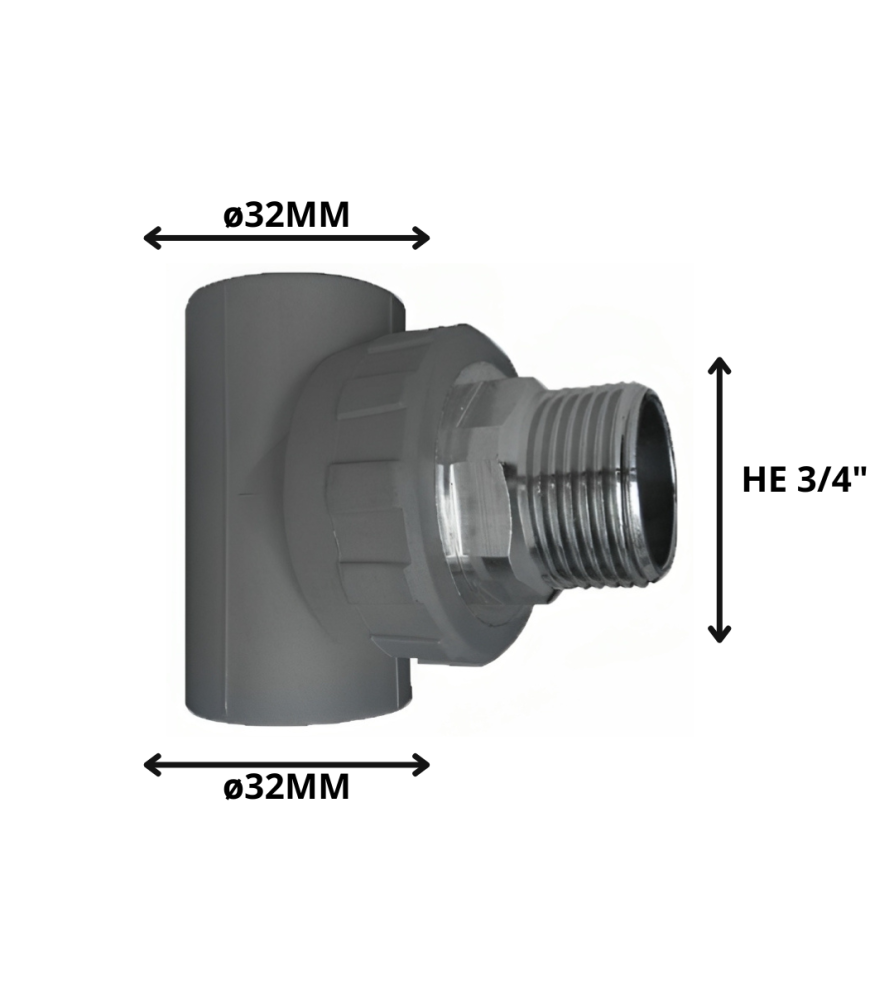 Tee Polifusion Rosca Metal He 32 Mm 3/4"
