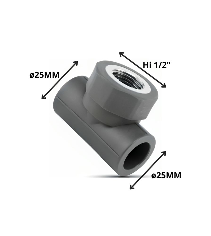 Tee Polifusion Rosca Metal Hi 25 Mm 1/2"