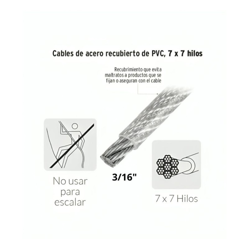 CABLE DE ACERO FUNDA PVC X MT (5.0) 3/16-1/4 "