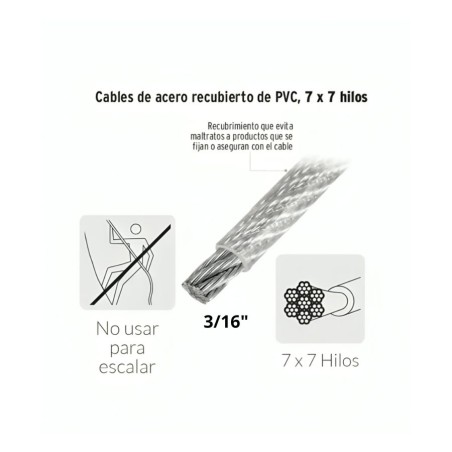 CABLE DE ACERO FUNDA PVC X MT (5.0) 3/16-1/4 "
