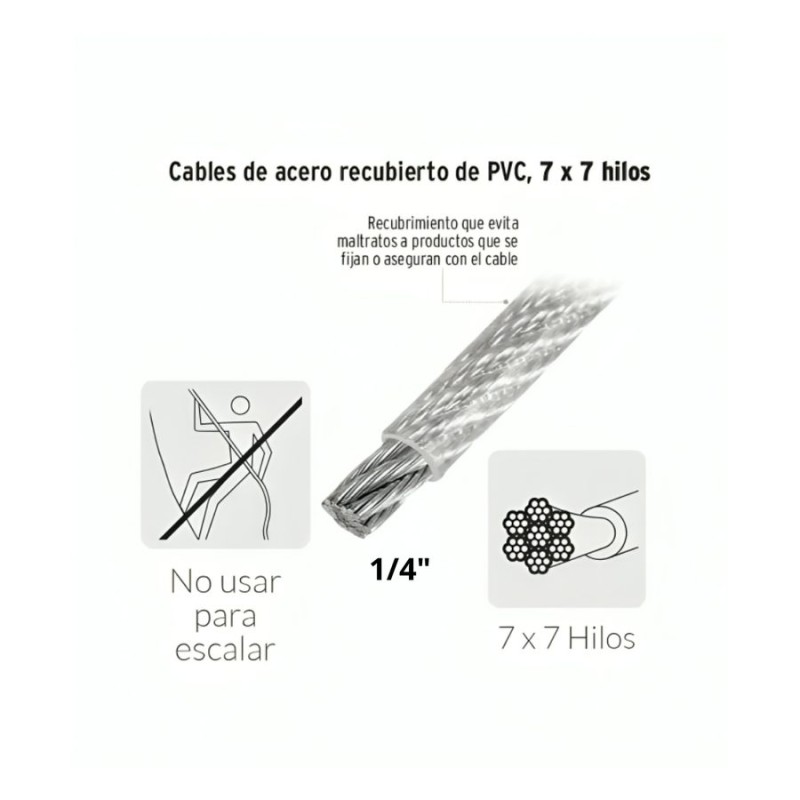 CABLE DE ACERO FUNDA PVC X MT (6.0) 1/4 -9/32"