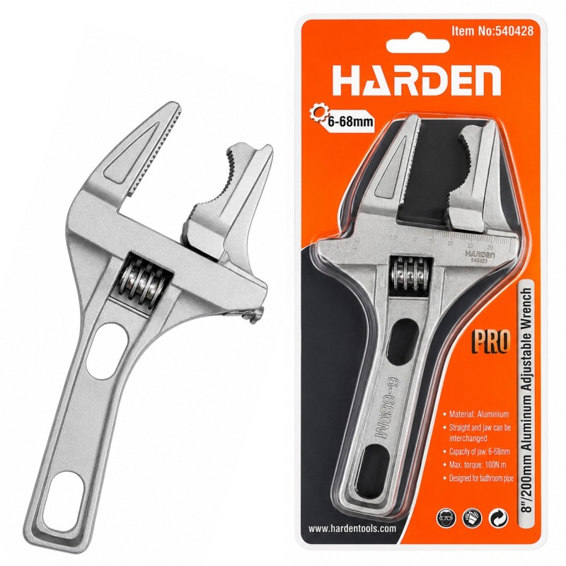 LLAVE HARDEN AJUSTABLE DE ALUMINIO 8" 20 CM 540428