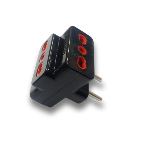 ENCHUFE MACHO TRIPLE 2P 10 AMP NEGRO 1500 W