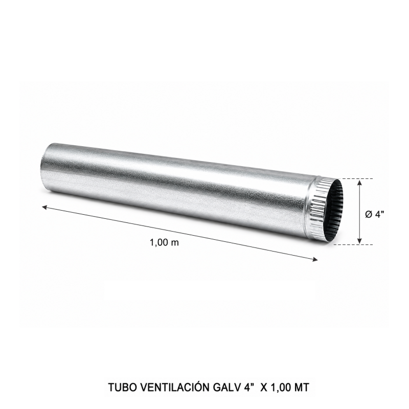 Tubo Ventilacion Galv 4" X 1,00 Mt - Socodima.cl