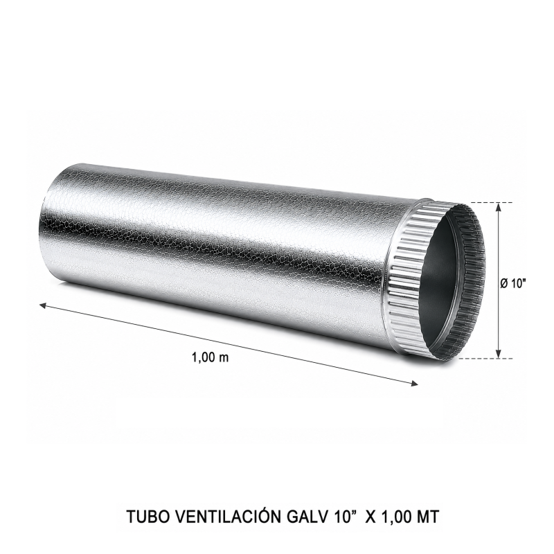 Tubo Ventilacion Galv 10" X 1,00 Mt - Socodima.cl