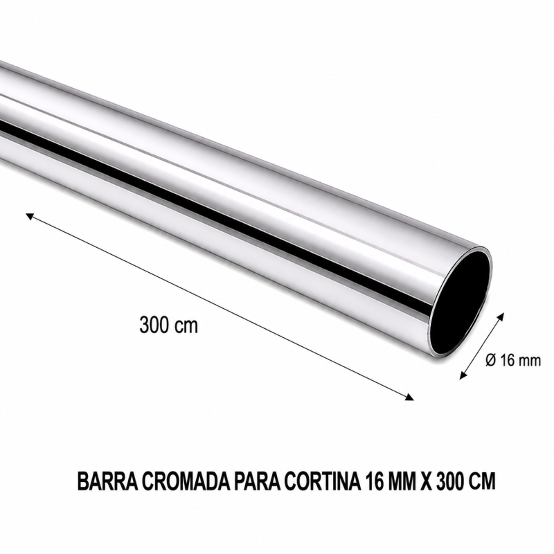 Barra Cromada Para Cortina 16 Mm X 300 Mt - Socodima.cl