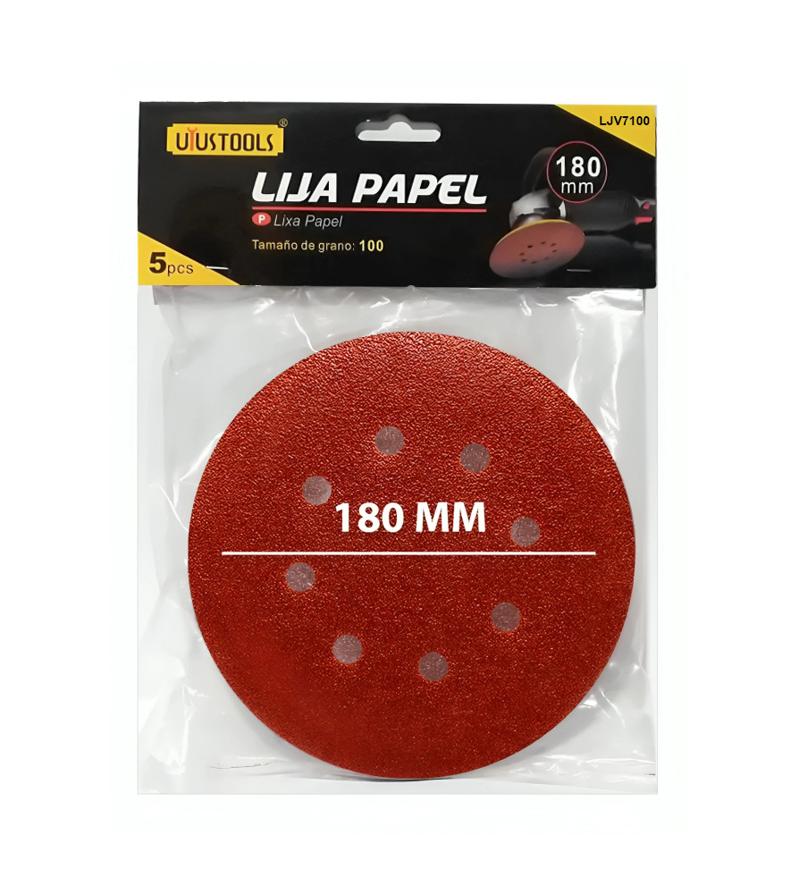 Disco Lija Velcro 180 Mm Grano 100 Set 05 U Ljv710