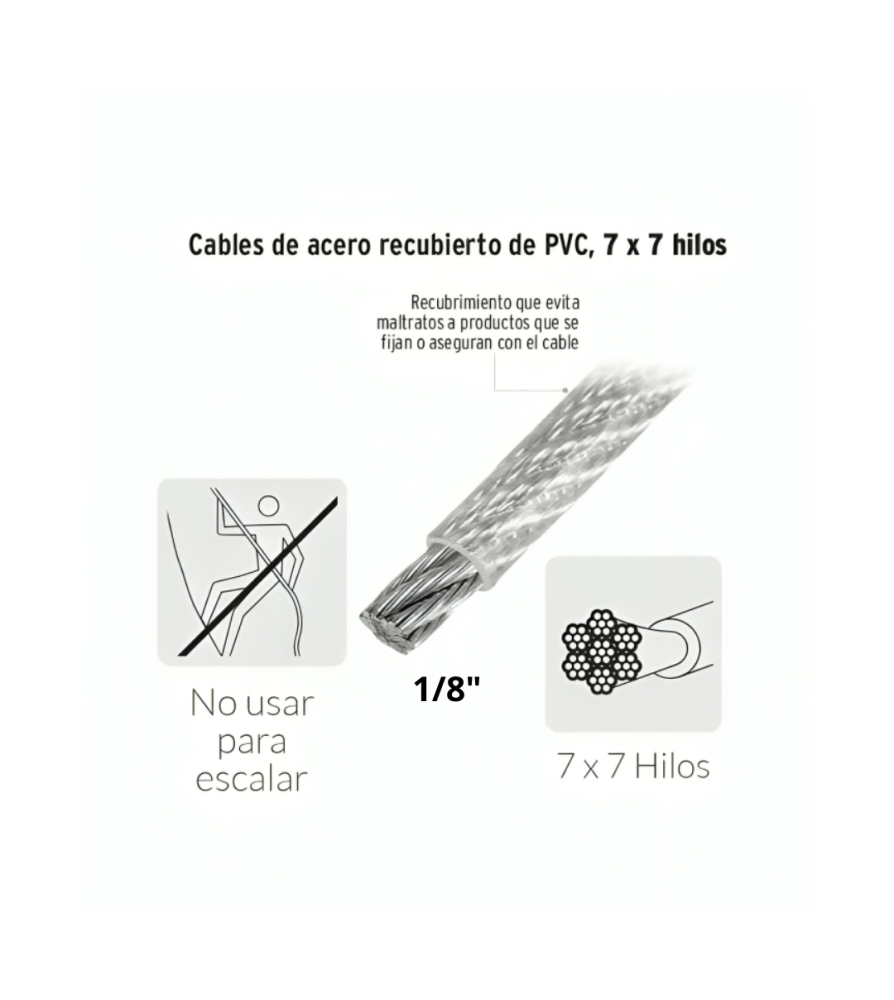 Cable De Acero Funda Pvc X Mt (30) 1/8 -3/16"