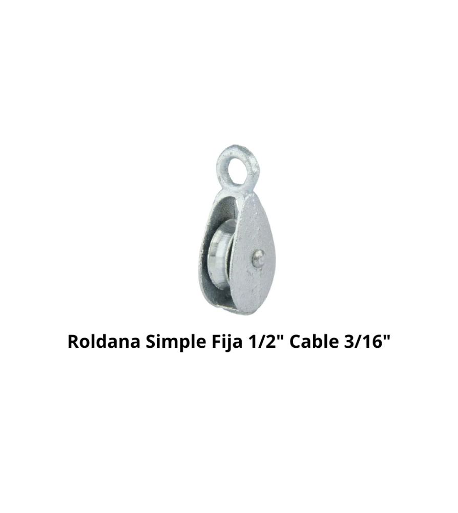 Roldana Simple Fija 1/2" Cable 3/16" Carga 30 Kg