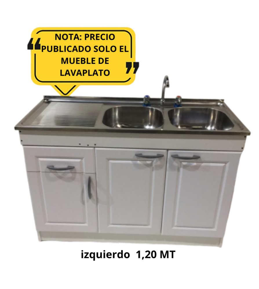 Mueble Lavaplato Puerta Blca Relieve C/izq 1,20 Mt