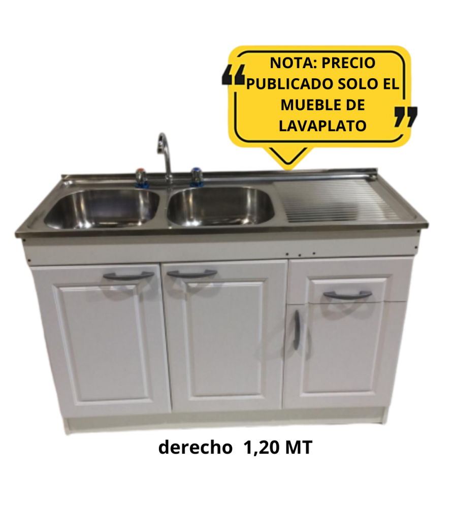 Mueble Lavaplato Puerta Blca Relieve C/dere 1,20 M