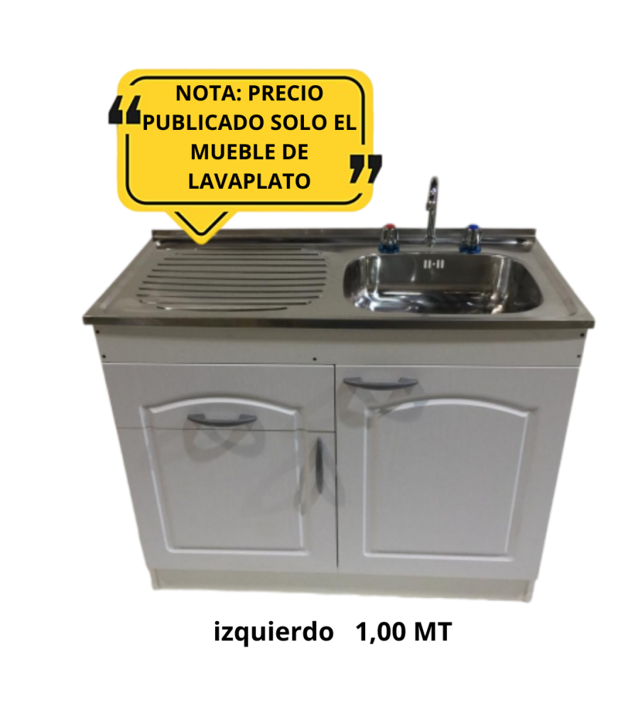 Mueble Lavaplato Puerta Blca Relieve C/izq 1,00 Mt