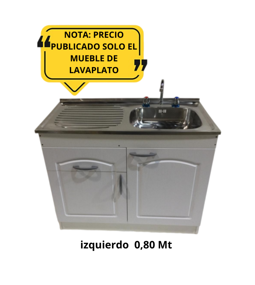Mueble Lavaplato Puerta Blca Relieve C/izq 0,80 Mt