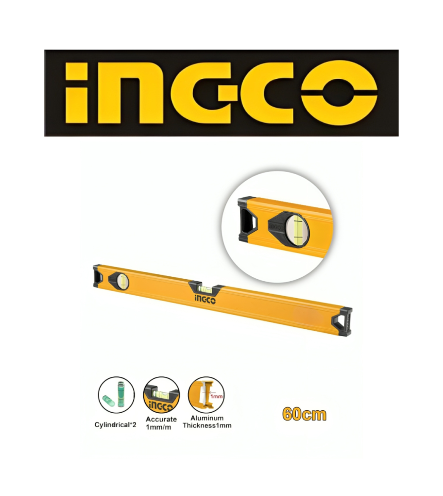 Nivel Aluminio Ingco 2 Aguas 60 Cm 24" Hsl58060