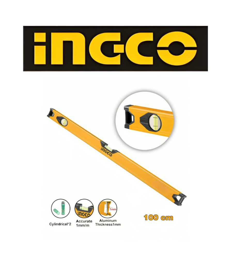 Nivel Aluminio Ingco 2 Aguas 100 Cm 40" Hsl58100