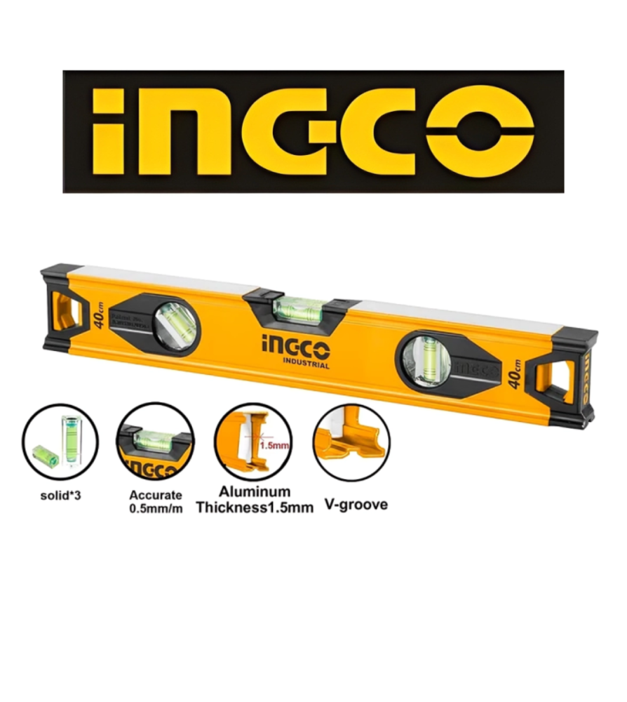 Nivel Aluminio Ingco 3 Aguas 40 Cm 16" Hsl08040