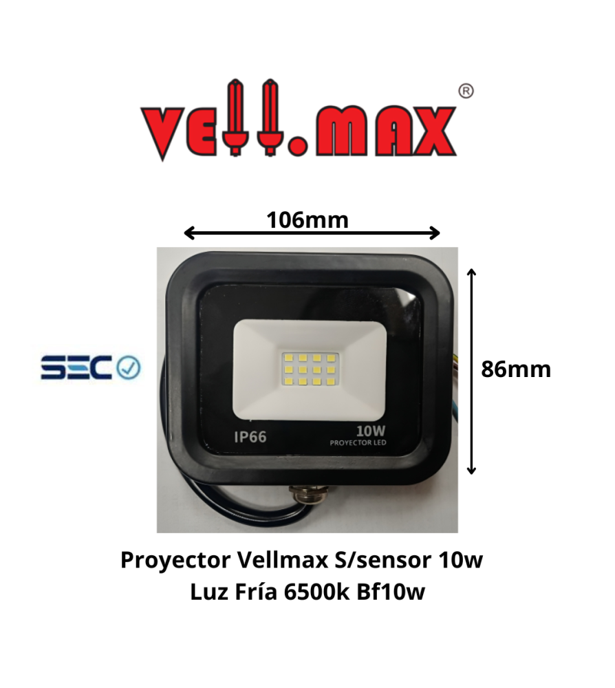 Proyector Vellmax S/sensor 10w G/ng Luz Fria 6500k