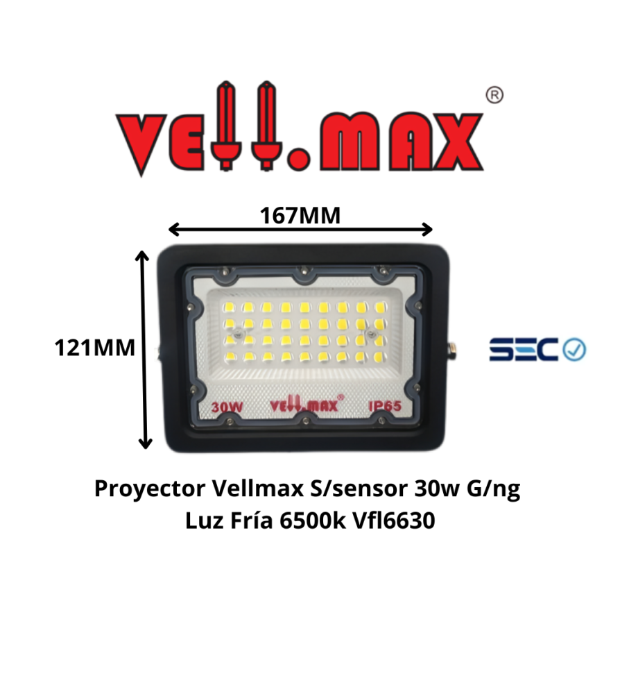 Proyector Vellmax S/sensor 30w G/ng Luz Fria 6500k