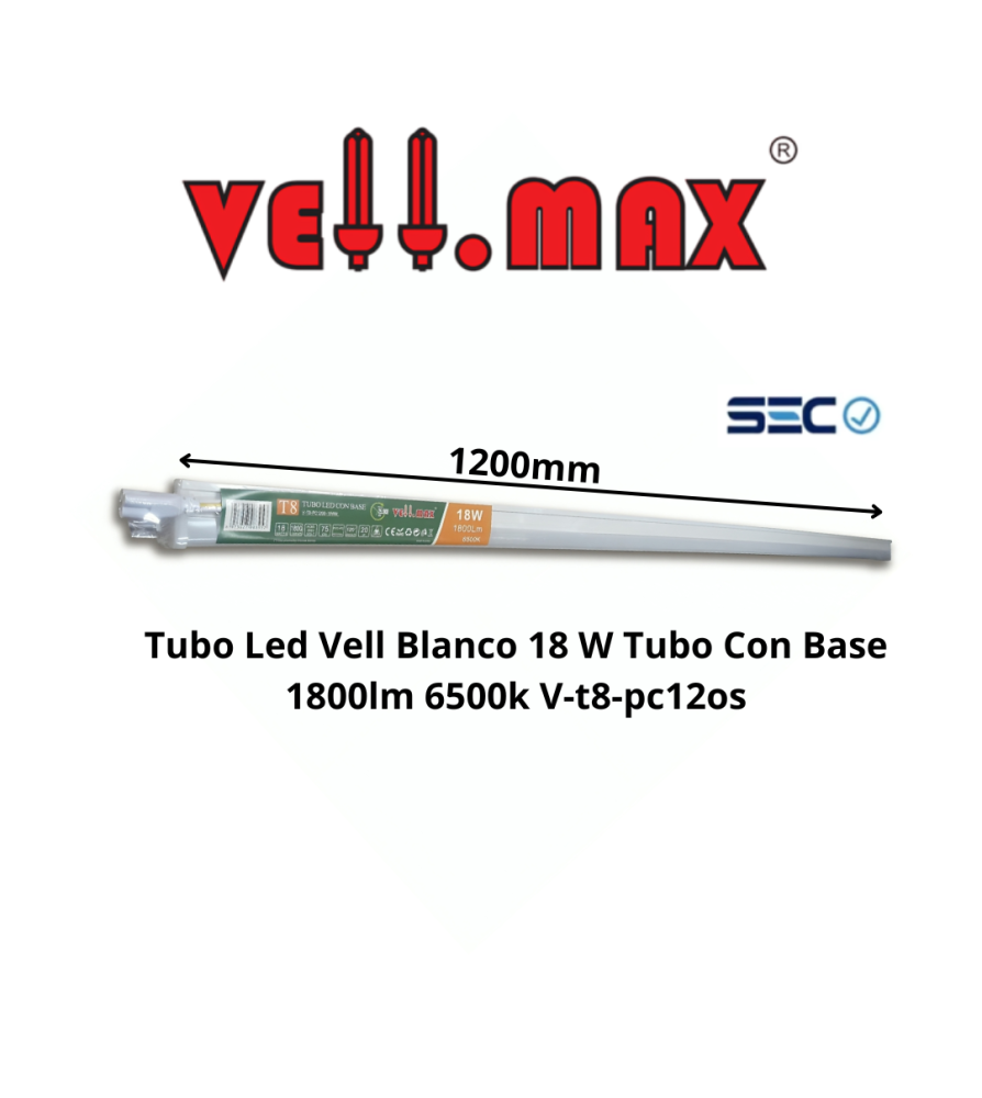 Equipo Led Vell Blanco 18 W Tubo Con Base 1800lm 6