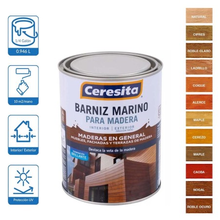 BARNIZ MARINO CERESITA C/TINTE 1/4 GL ALERCE