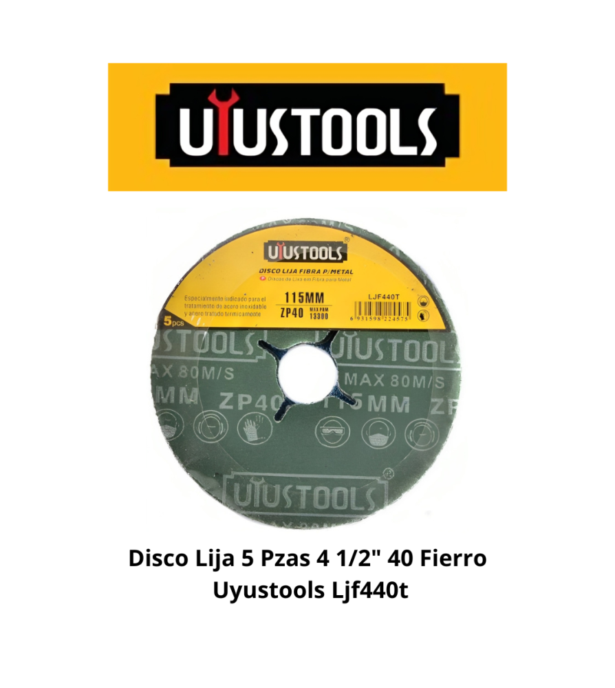 Disco Lija 5 Pzas 4 1/2" 40 Fierro Uyustools Ljf44