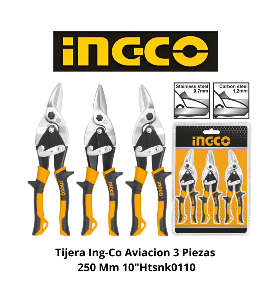 Tijera Ingco Aviacion 3 Piezas 250 Mm 10"htsnk011