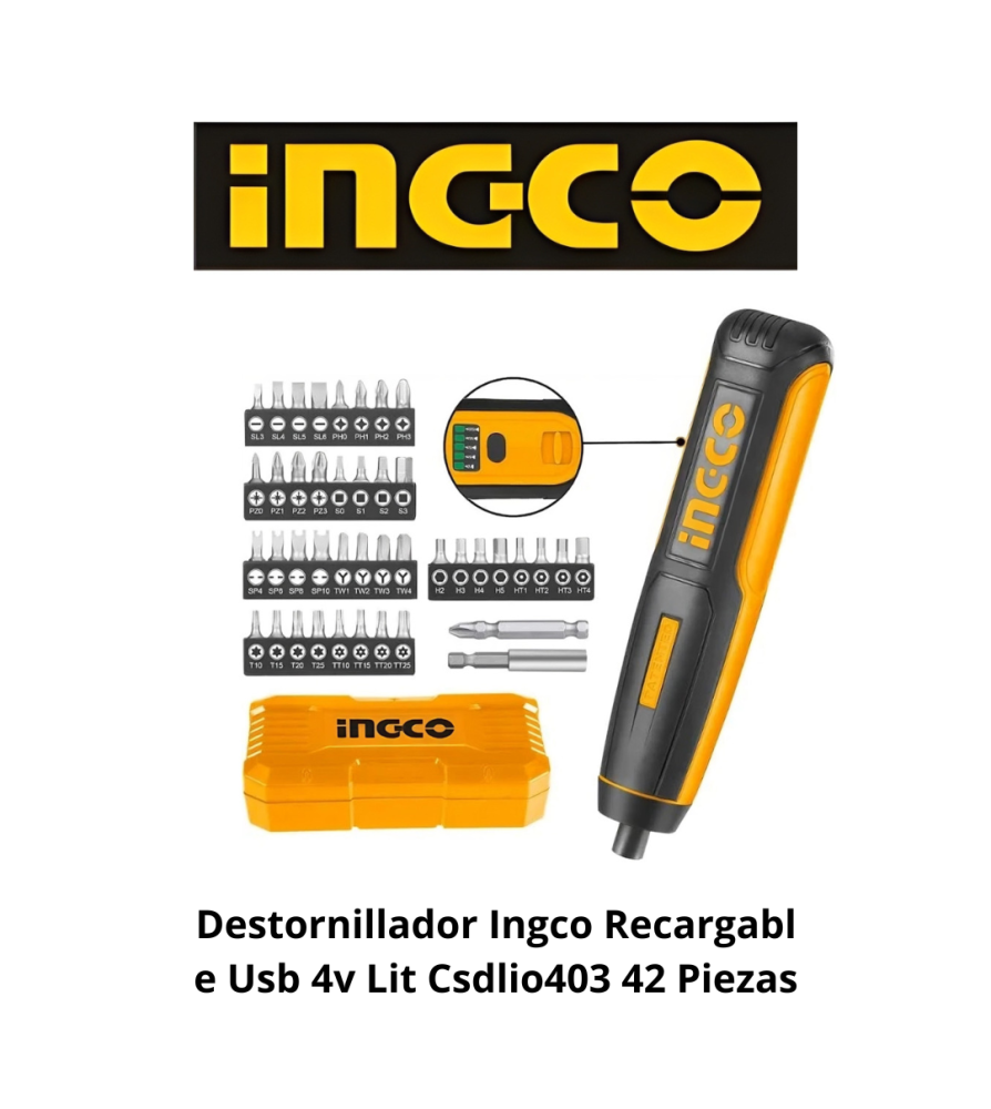 Destornillador Ingco Recargable Usb 4v Lit Csdlio4
