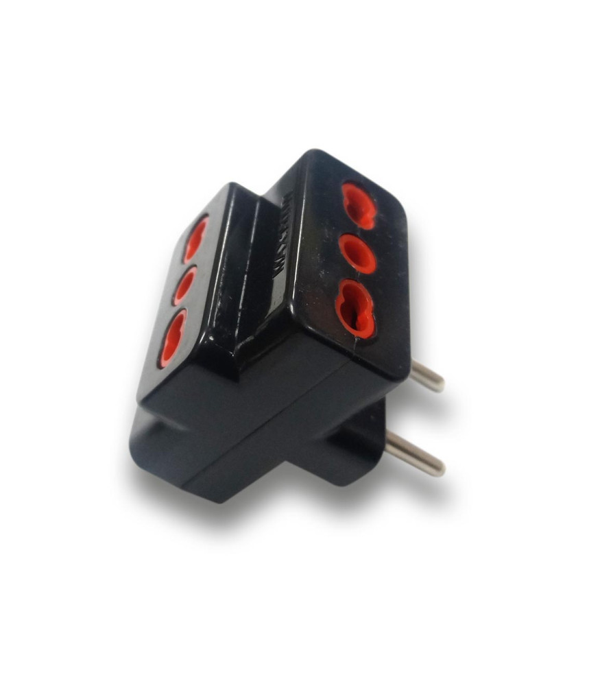 Enchufe Macho Triple 2p 10 Amp Negro 1500 W