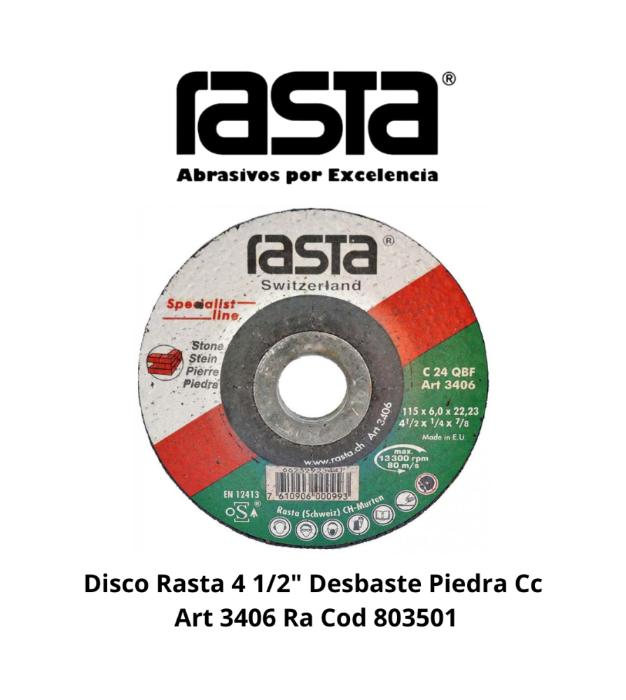 Disco Rasta 4 1/2" Desbaste Piedra Cc Art 3406 Ra
