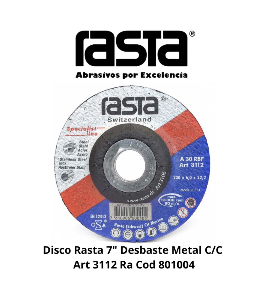 Disco Rasta 7" Desbaste Metal C/c Art 3112 Ra Cod