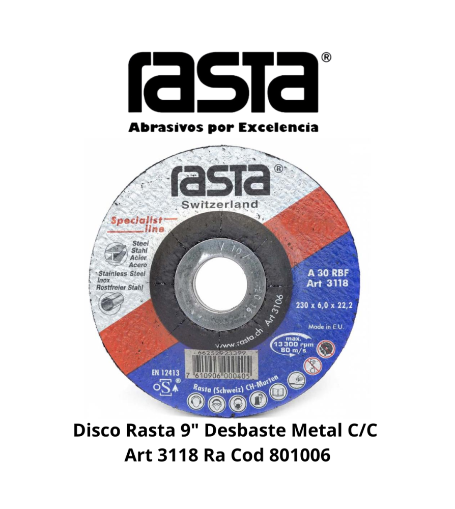 Disco Rasta 9" Desbaste Metal C/c Art 3118 Ra Cod