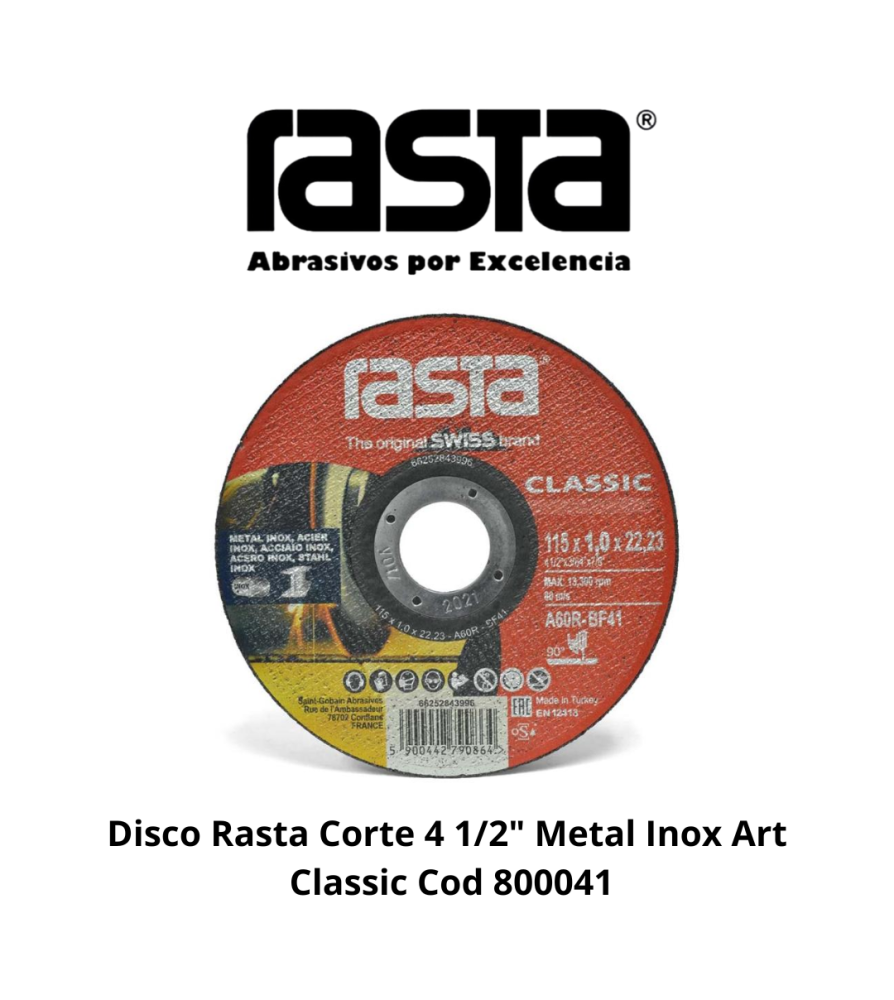 Disco Rasta Corte 4 1/2" Metal Inox Art Classic Co