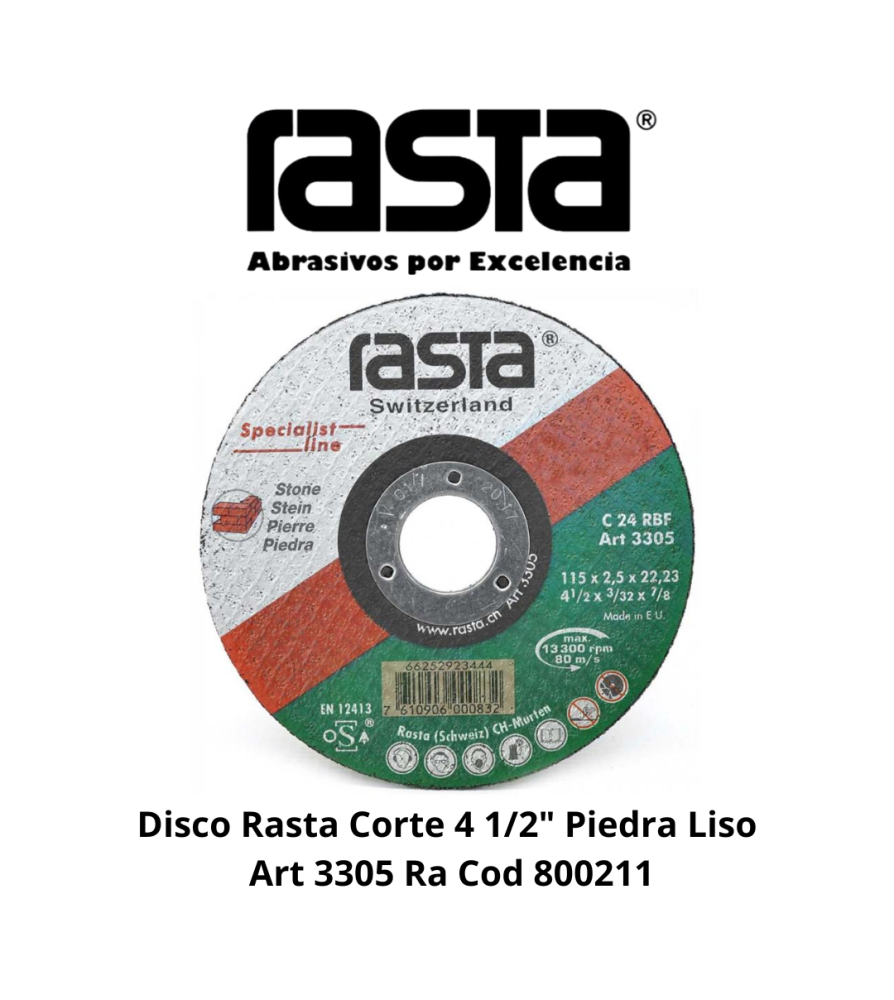 Disco Rasta Corte 4 1/2" Piedra Liso Art 3305 Ra C