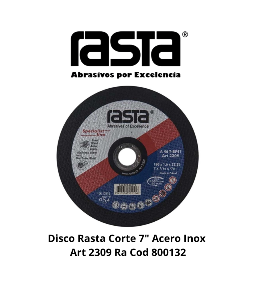 Disco Rasta Corte 7" Acero Inox Art 2309 Ra Cod 80