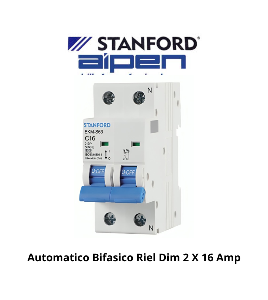 Automatico Bifasico Riel Dim 2 X 16 Amp