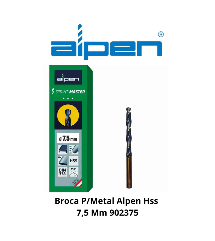 Broca P/metal Alpen/ecef Hss 7,5 Mm 902375/460750