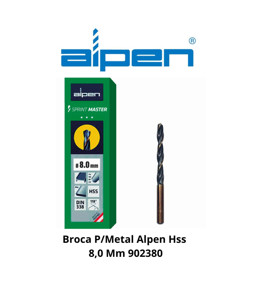 Broca P/metal Alpen/ecef Hss 8,0 Mm 902380/460800