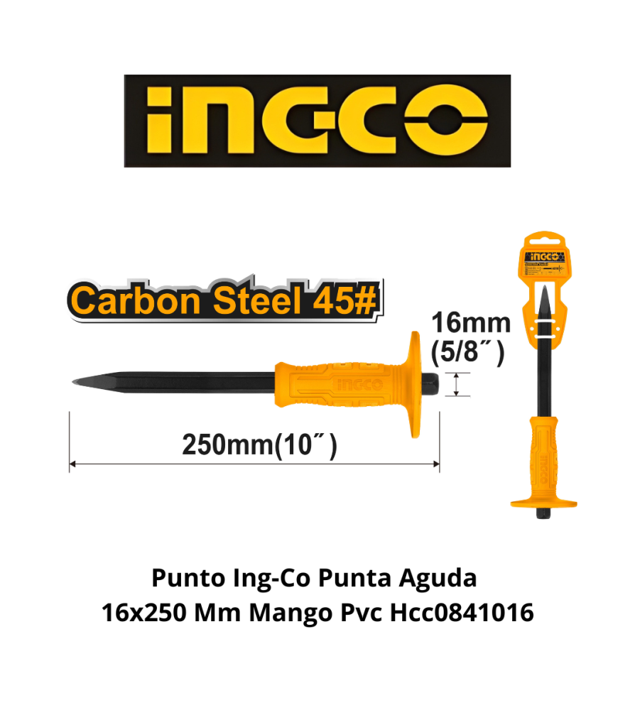 Punto Ingco Punta Aguda 16x250 Mm Mango Pvc Hcc08