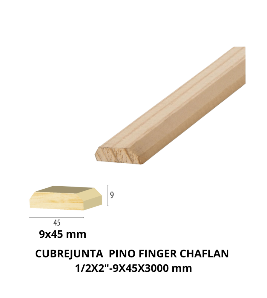 Cubrejunta Pino Finger Chaflan 1/2x2" 3,0 Mts