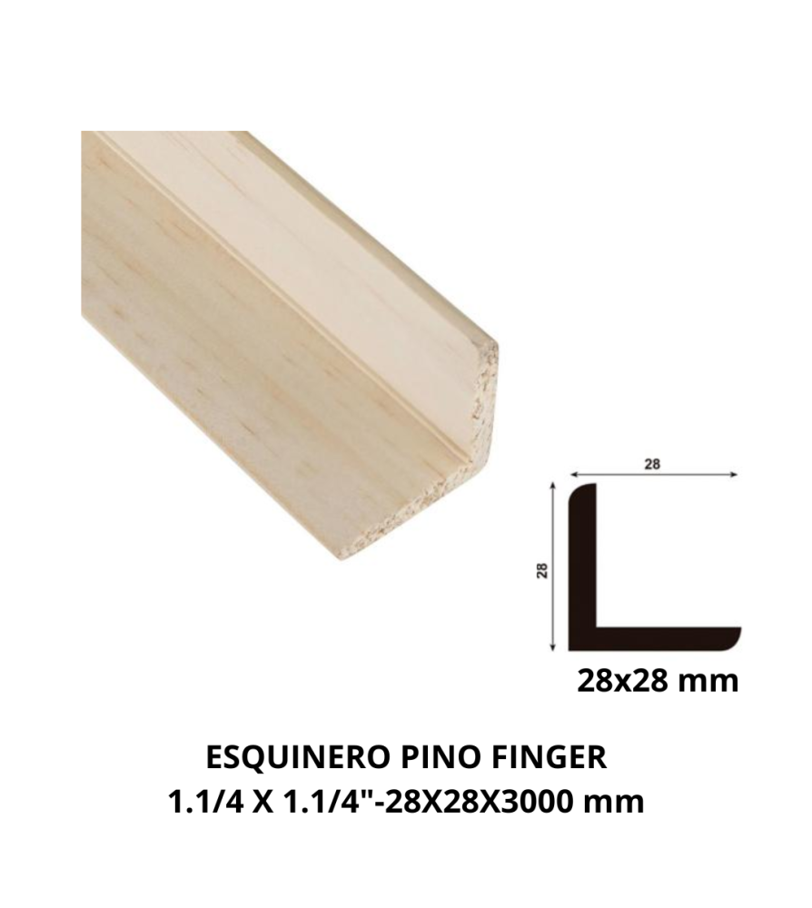 Esquinero Pino Finger (28x28x3)11/4 X 11/4" 3 Mts