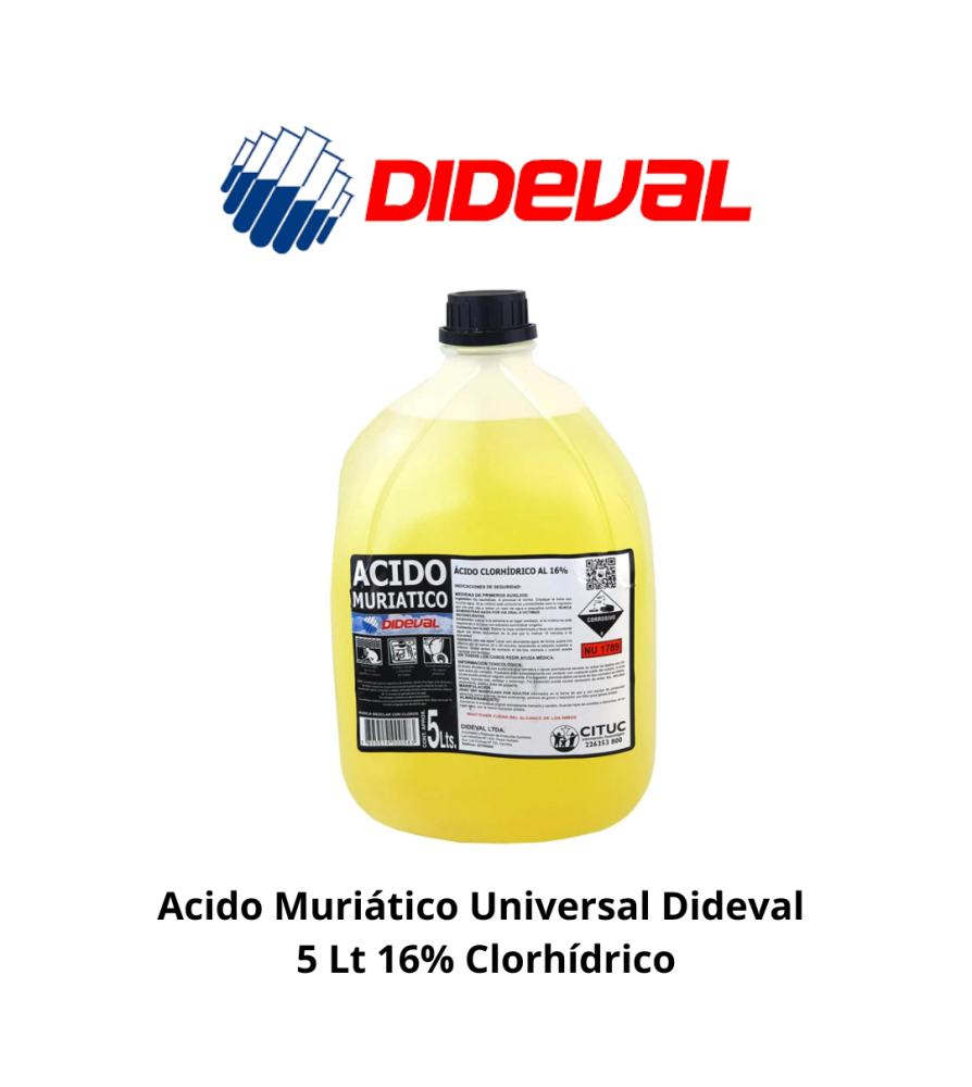 Acido Muriatico Universal Dideval 5 Lt 16% Clorhid