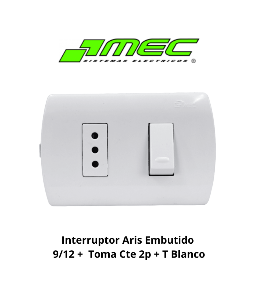 Interruptor Aris Embutido 9/12 + Toma Cte 2p + T B