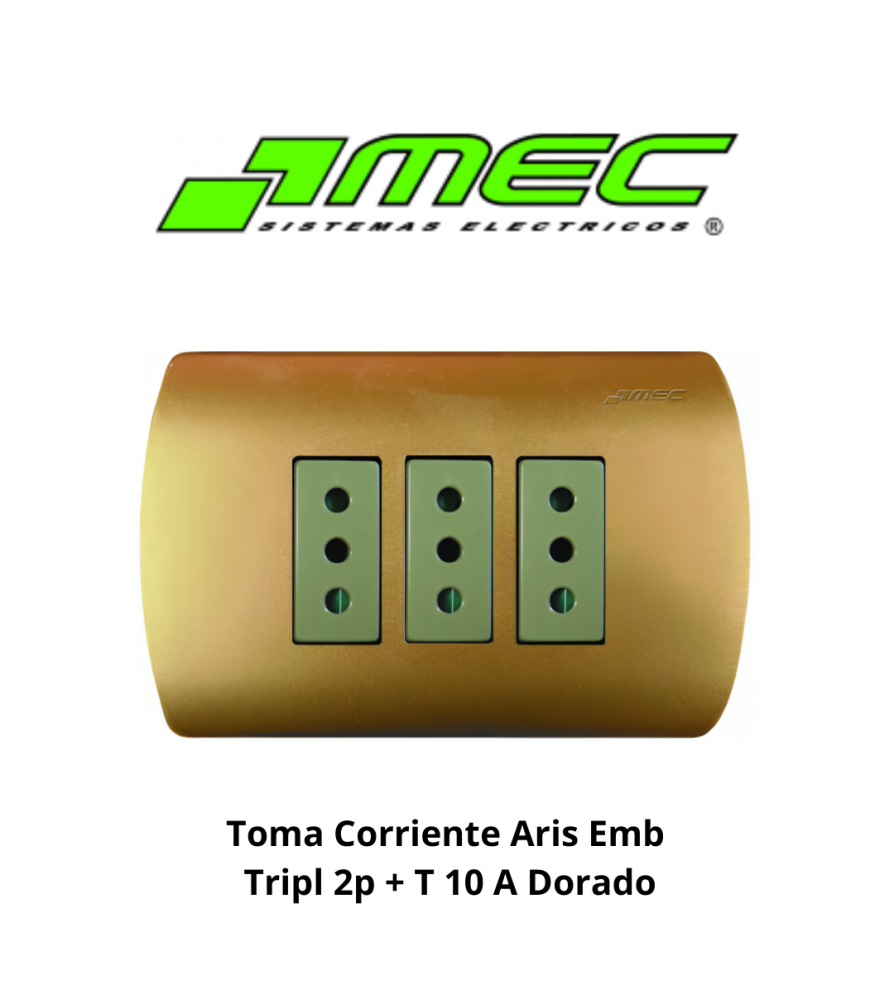 Toma Corriente Aris Emb Tripl 2p + T 10 A Dorado