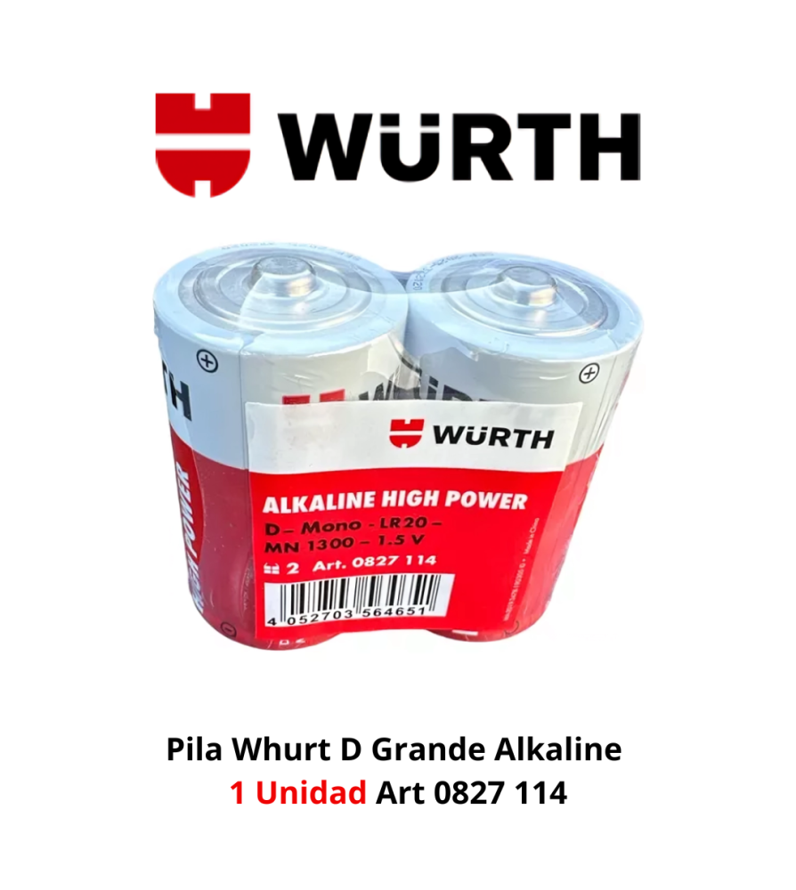 Pila Wurth D Grande Alkaline 1 Unidad Art 0827 114