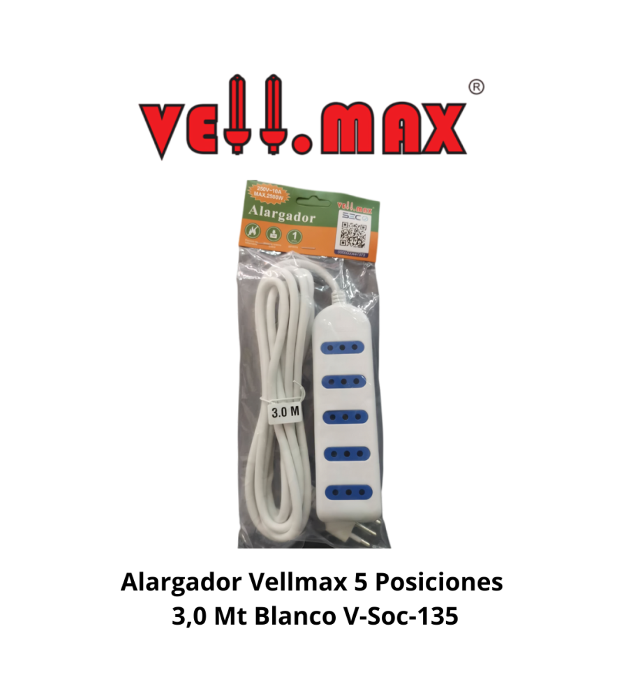 Alargador Vellmax 5 Posiciones 3,0 Mt Blanco V-soc