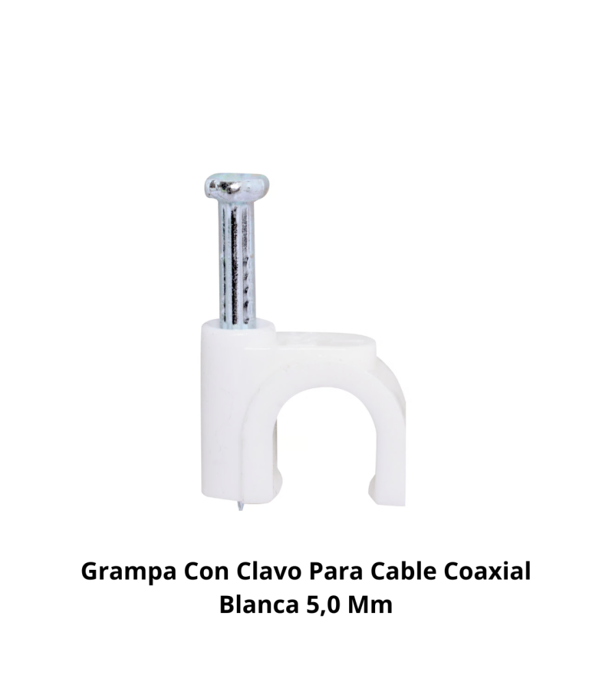 Grampa Con Clavo Para Cable Coaxial Blanca 5,0 Mm